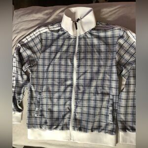 Jian Wang plaid full zip blue and white track jacket Men’s xLarge